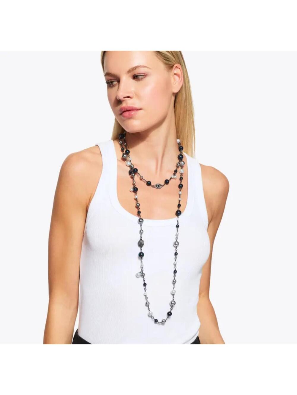 Kurt Geiger Long Pearl Gunmetal Necklace